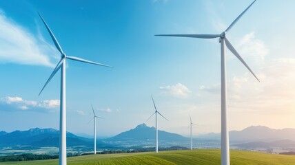 Fototapeta premium Renewable energy transition wind turbines in landscape clean energy development nature's beauty sustainable future