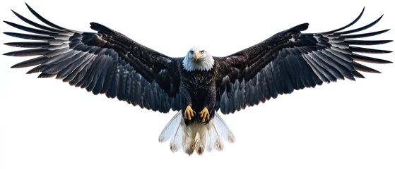 Fototapeten Majestic bald eagle in flight, wings outstretched against a white background. © batara
