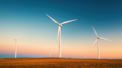 Rolling plains at sunset aesthetic nature photography of wind turbines and sustainable energy solutions