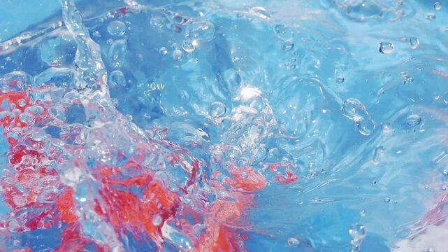 Fresh organic raspberries splashing into water in slow motion 300fps