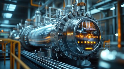 Fototapeta premium Fuel processing unit, high-tech machinery, clean and precise operation.