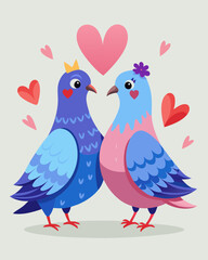 Romantic Valentine's Day Lovebirds with Heart Accents and Crowned Details.