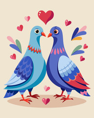 Romantic Valentine's Day Illustration of Lovebirds with Heart and Colorful Accents.