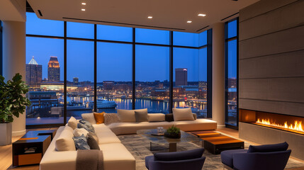 Fototapeta premium Modern mansion with city night view 