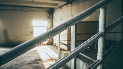 Naklejka premium Frozen Railing in Abandoned Factory
