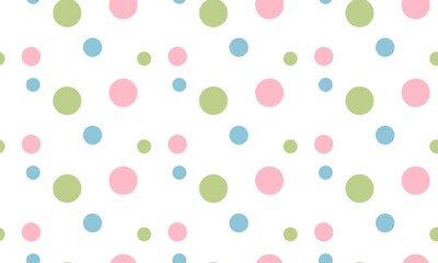 Pink, green and blue spots on white background repeating raster pattern