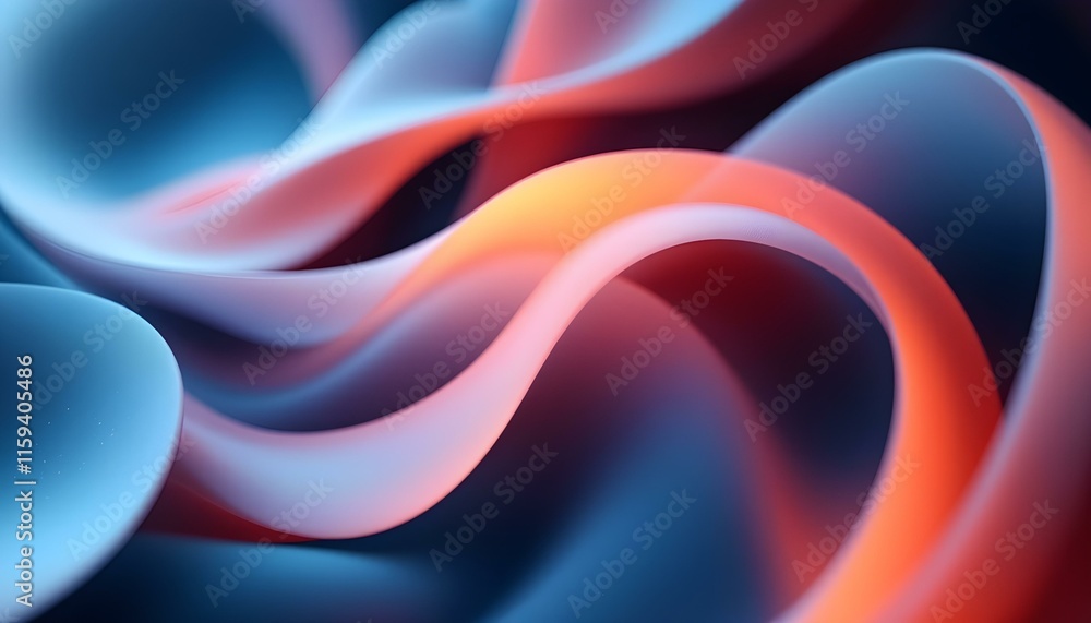 Fototapete 3d render, abstract colorful background illuminated with colorful neon light. Glowing curvy line. Abstract futuristic shape. Abstract background iridescent glass ribbon. Neon 3d fluid shape