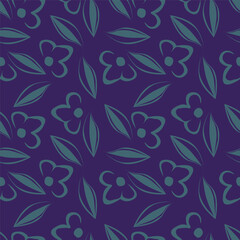 Seamless pattern of small blue flowers on navy background. Floral print