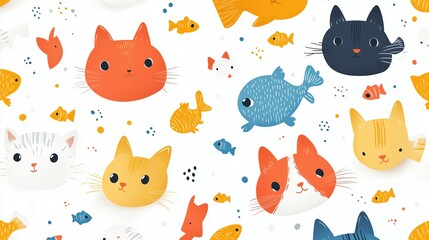 cat and fish pattern Can be used in many ways