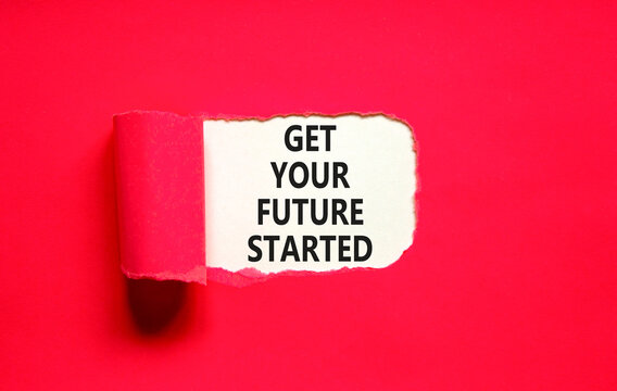 Get your future started symbol. Concept words Get your future started on beautiful white paper. Beautiful red table red background. Business get your future started concept. Copy space.