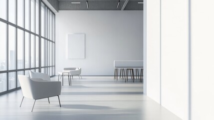 Fototapeta premium Modern minimalist loft space with minimal furnishings. Featuring a clean, open design with sleek lines