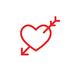Icon of a Heart pierced by Cupid's Arrow. Editable Red vector graphic stroke line.
