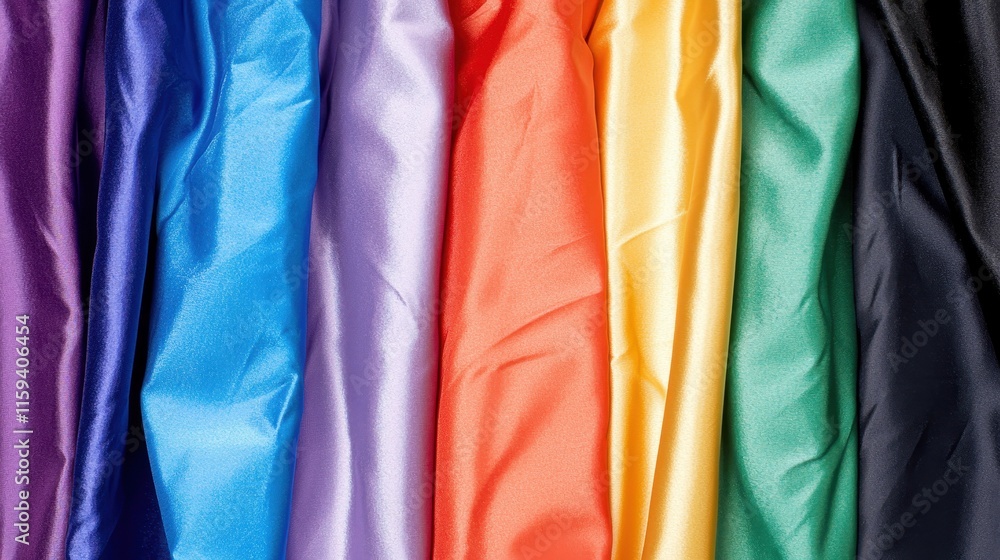 Poster colorful textiles displayed in folded layers for artistic projects