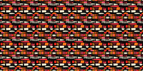 Obraz premium Abstract African art shapes seamless backgrounds, tribal geometric decoration patterns. Colored flat boho symbols illustrations