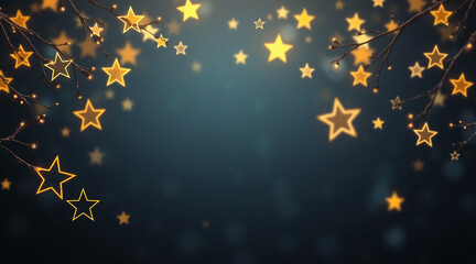 AI Generated: High-Resolution Star Light Arc PNG Featuring Glowing Golden Ornaments on Dark Blue Backdrop for Seasonal Mood, Decorative Holiday Concepts and Festive Nature-Inspired Designs