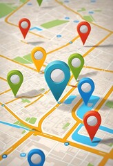 Colorful Location Markers on a City Map