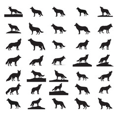  fox silhouette vector set isolated on white
