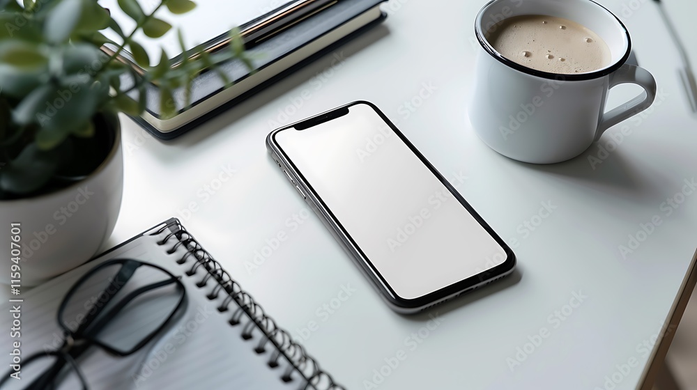 Poster a modern smartphone with white blank mockup screen for product display and advertisement