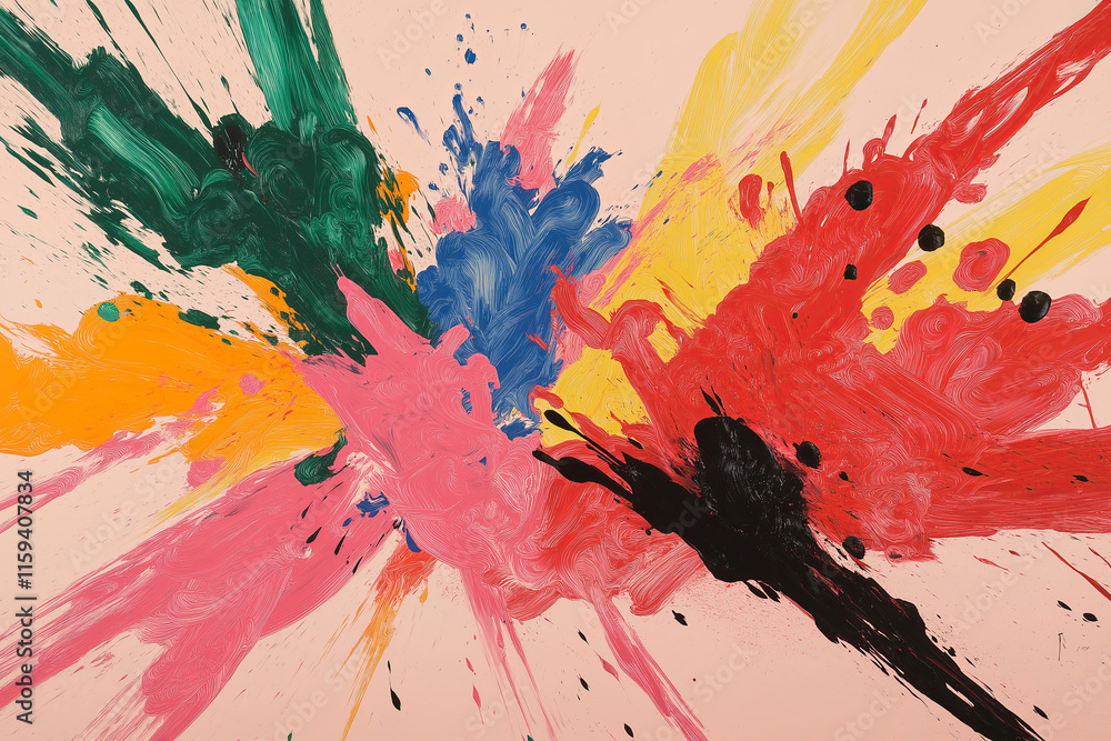 Poster explosions of vibrant color contrasted by sharp, black streaks symbolizing conflict