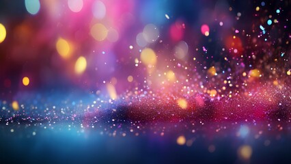 Background texture for flyers and digital designs. Sparkling confetti and gradient background for advertising posters. Bright and festive atmosphere.