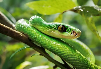 green snake on tree