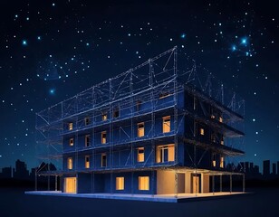 Nighttime Construction Site Modern Building Under Stars