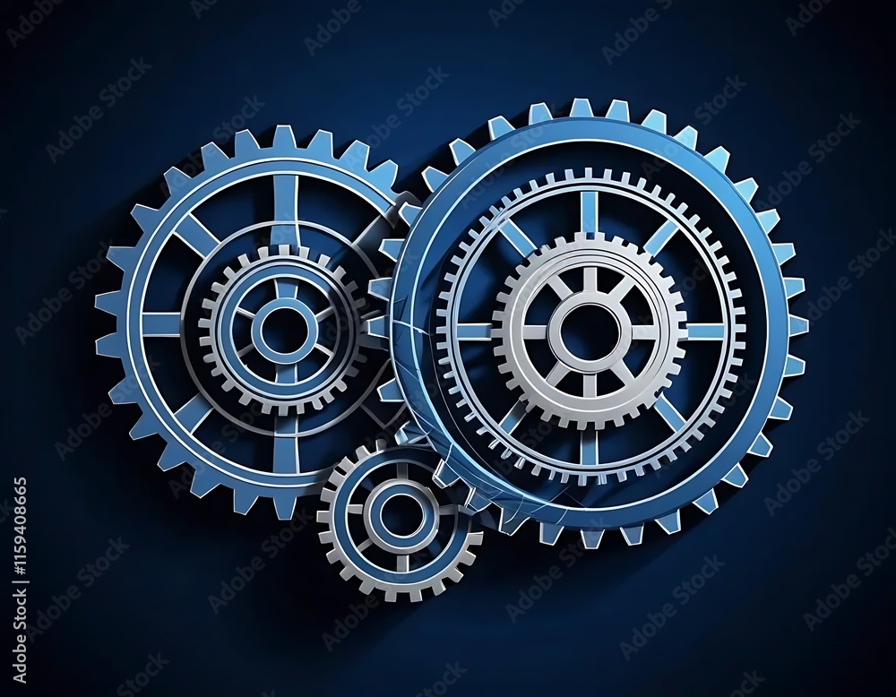 Poster interlocking gears represent teamwork and complex systems