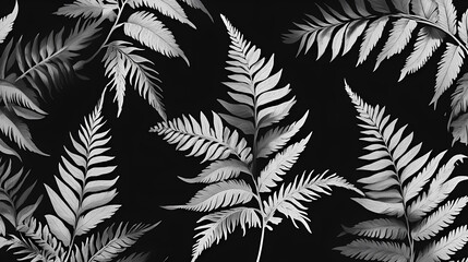 A beautiful fern plant pattern over a black background. close-up of the fern leaf pattern. Bracken. Illustration