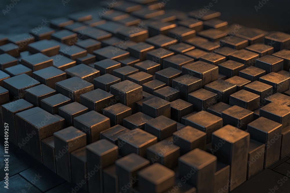 Poster Interlocking cubes with shimmering textures and shadows