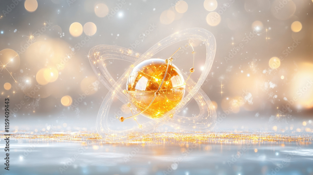 Poster bohr model, a digital display of a bohr model representing a gold atom, showcasing atomic structure 