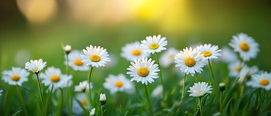 Fototapeta premium Sunny meadow with blooming daisies.