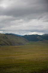 Mongolian with beautiful mountains, wide steppes and green pastures