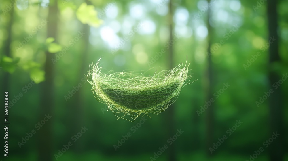 Aufkleber ethereal floating green grass in a serene forest setting surrounded by lush trees and natural light,