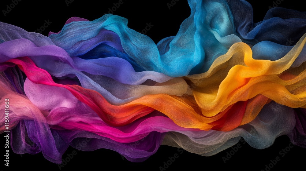 Poster abstract flowing fabric in vibrant colors creating a dreamy and ethereal background for creative des