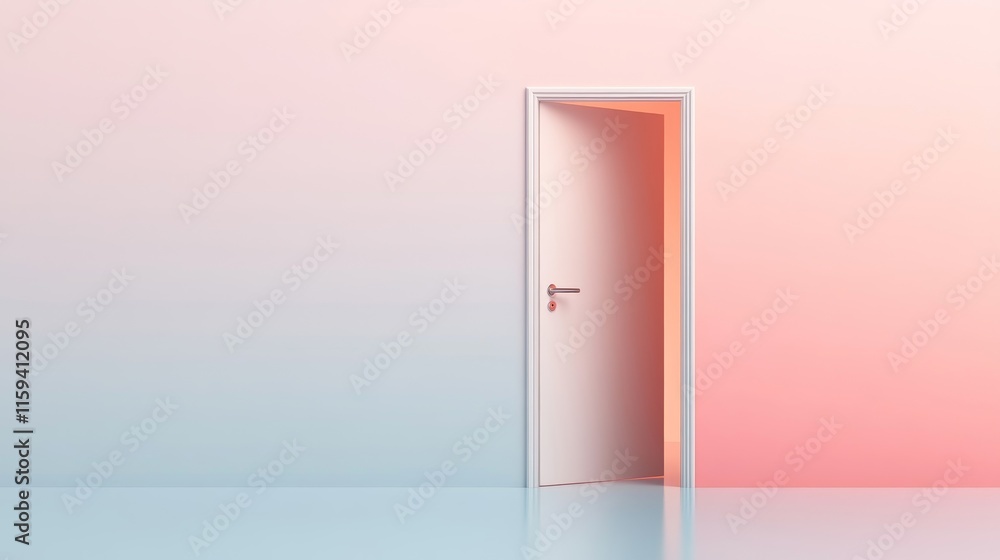 Poster a minimalist open doorway against a soft gradient background symbolizing new beginnings and opportun