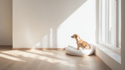 Modern minimalist pet space with minimal furnishings. Featuring a clean, open design with sleek lines