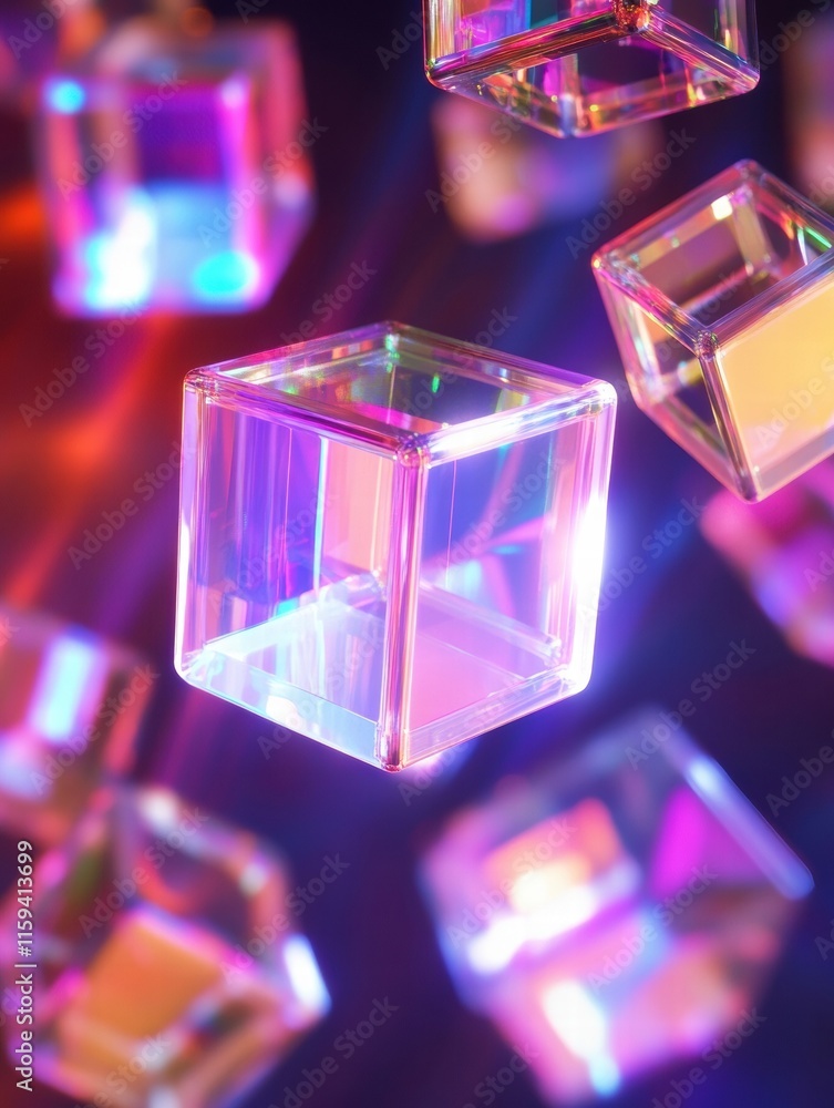 Aufkleber Floating cubes display vibrant abstract text and symbols in a colorful digital environment. Generative AI