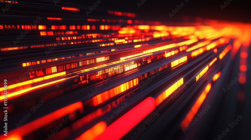 Poster abstract digital data stream: fiery red and orange glowing lines