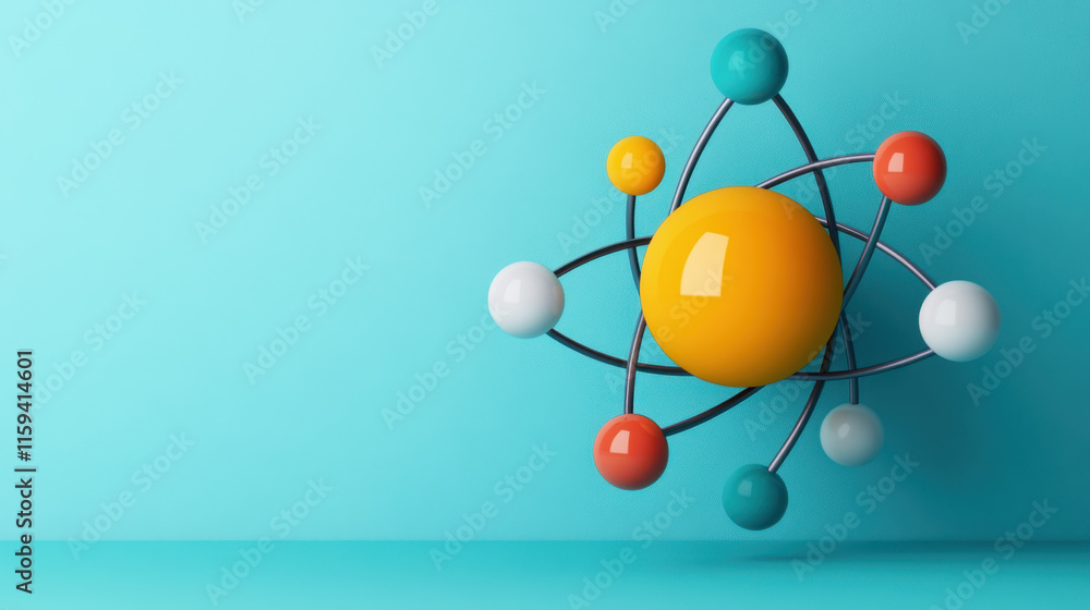 Poster bohr model, a vibrant bohr model of a nitrogen atom, showcasing colorful atomic structure and electr