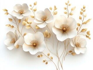 Elegant Minimalist Golden Floral Arrangement on White Background