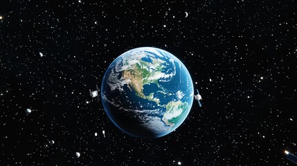 Obraz premium View of Earth from space with surrounding stars and vast cosmos background.