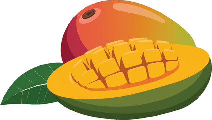 Green Mango Vector Illustration with Detailed Sliced View.