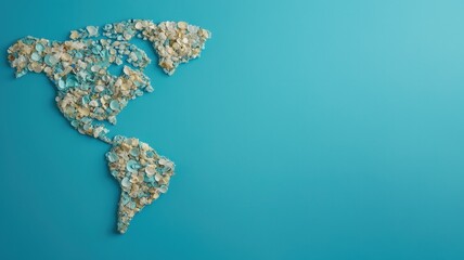 Geospatial Data Analytics concept. A creative map of North America formed from colorful natural elements on a teal background.