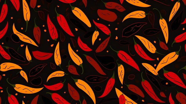 Fiery Chili Pattern, Red Hot Pepper Background