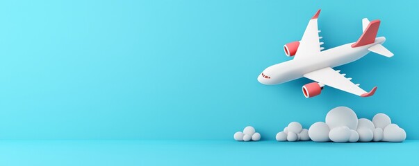 Fototapeta premium With wings attached, a summer suitcase is set to soar, representing a creative minimal travel idea on a blue backdrop in a 3D render.