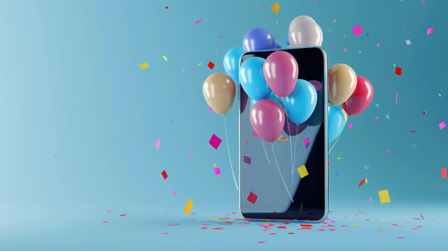 3d render of a smartphone with balloons