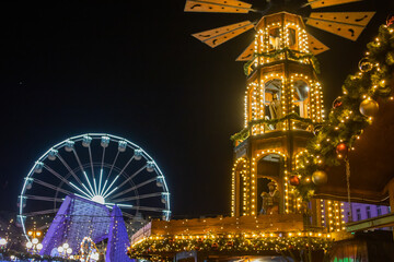 Decorations and illumination on Christmas market 2025 in Poznan, Poland