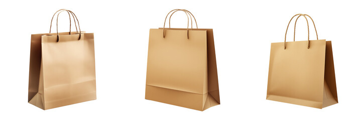 A Set of Premium Eco-friendly Paper Shopping Bags Isolated on Transparent Background with High-Resolution Detailing