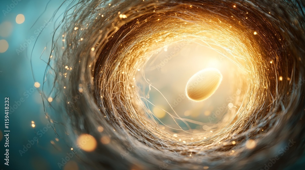 Aufkleber ethereal glow of a single egg nestled inside a natural nest surrounded by magical light particles an
