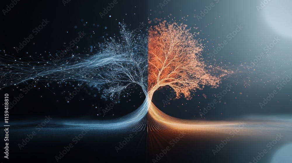 Aufkleber abstract representation of two contrasting trees blending together with vibrant colors, depicting th